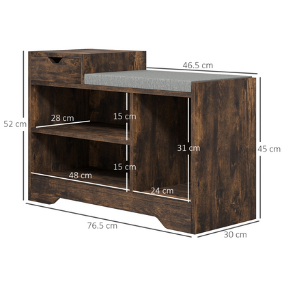 HOMCOM Upholstered Entryway Shoe Bench with Storage Drawer Distressed