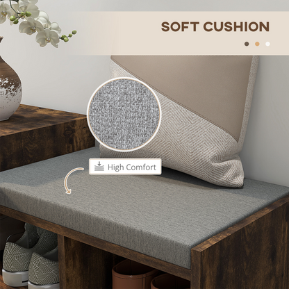 HOMCOM Upholstered Entryway Shoe Bench with Storage Drawer Distressed
