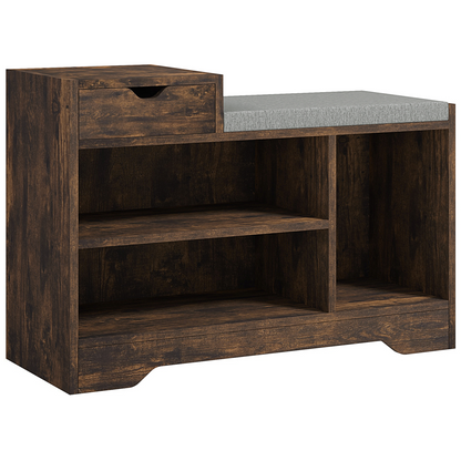 HOMCOM Upholstered Entryway Shoe Bench with Storage Drawer Distressed