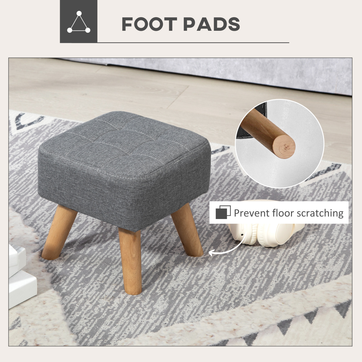 HOMCOM Modern Footstool, Fabric Foot Rest with Rubber Wood Legs