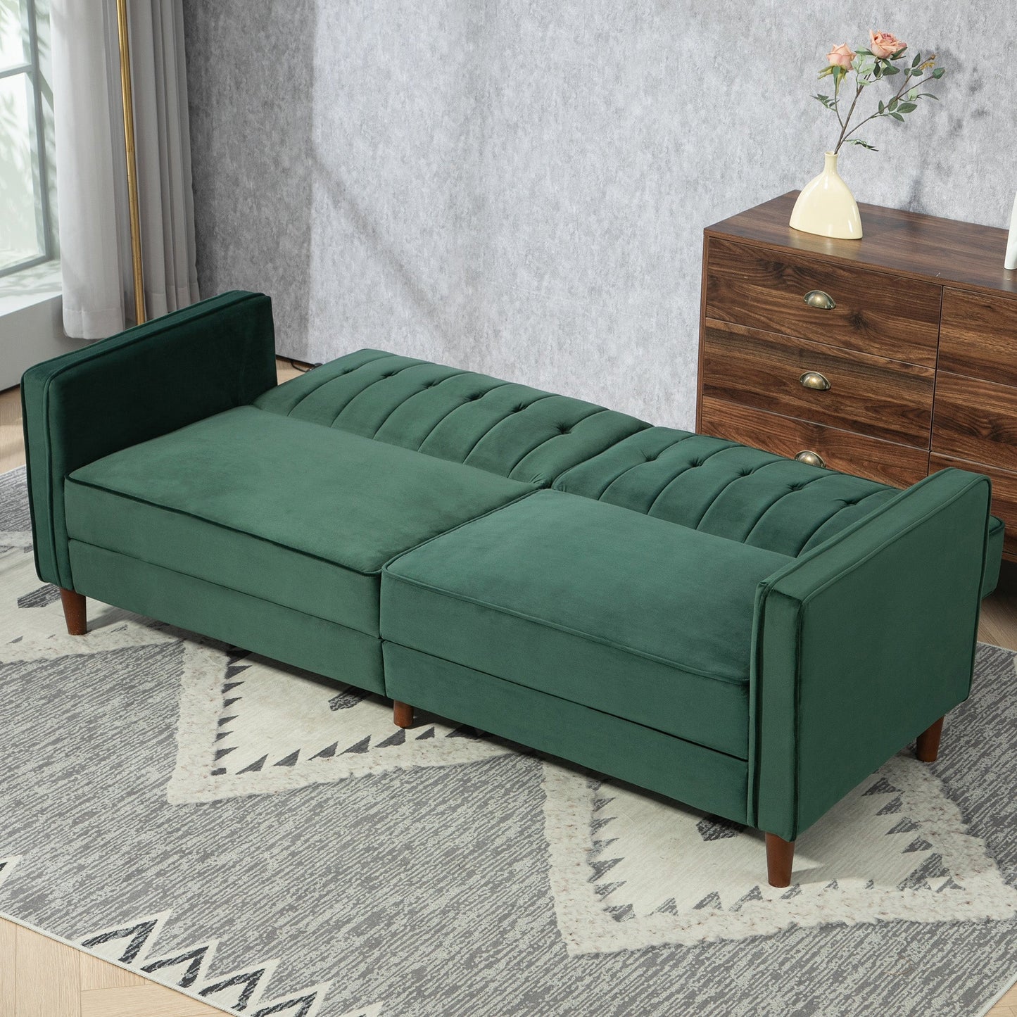 HOMCOM Convertible Sofa Futon Velvet-Touch Tufted Couch Sofa Bed