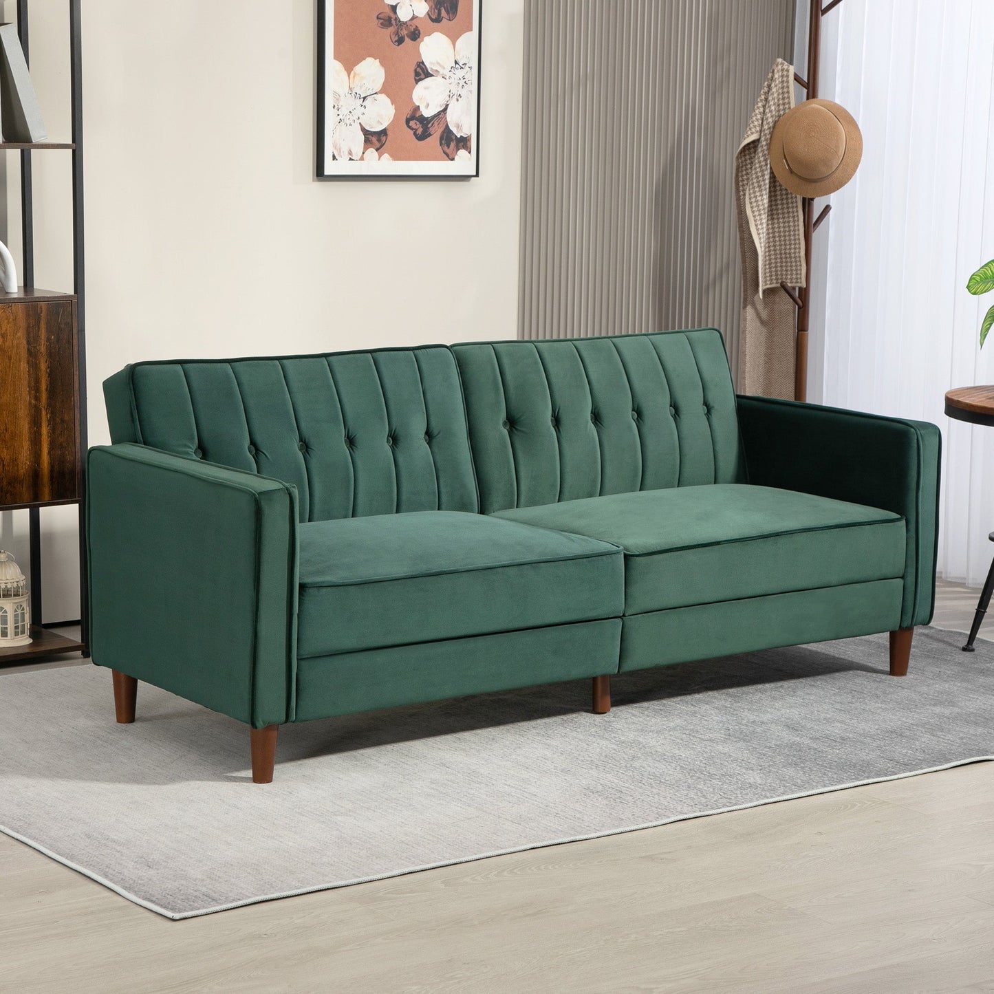 HOMCOM Convertible Sofa Futon Velvet-Touch Tufted Couch Sofa Bed
