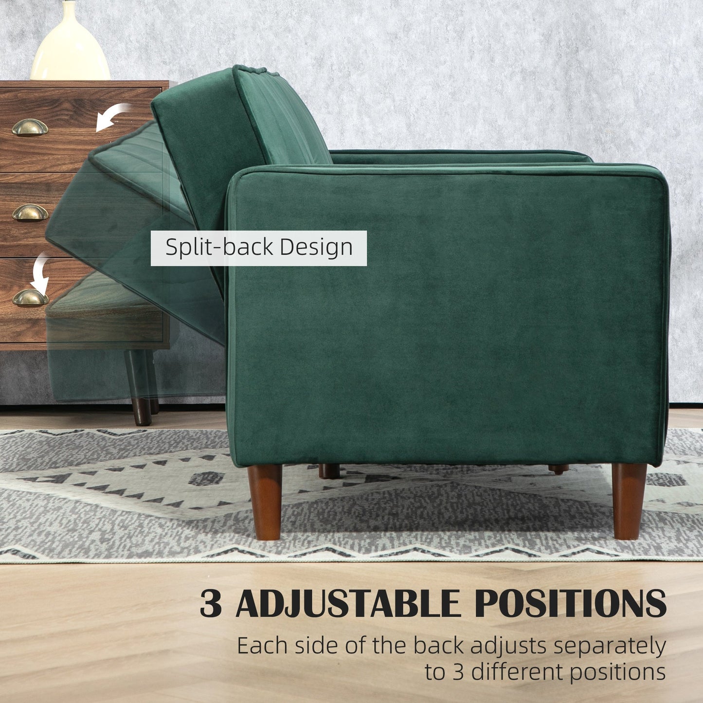 HOMCOM Convertible Sofa Futon Velvet-Touch Tufted Couch Sofa Bed