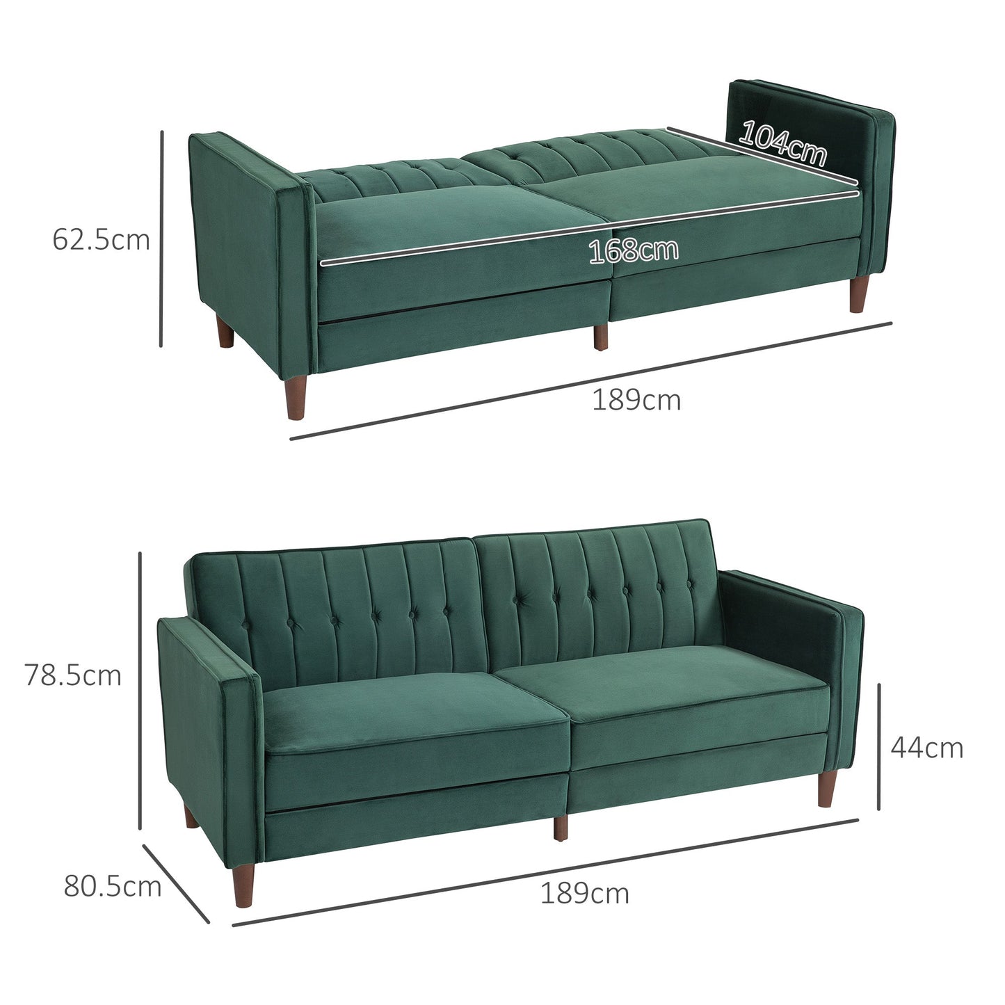 HOMCOM Convertible Sofa Futon Velvet-Touch Tufted Couch Sofa Bed