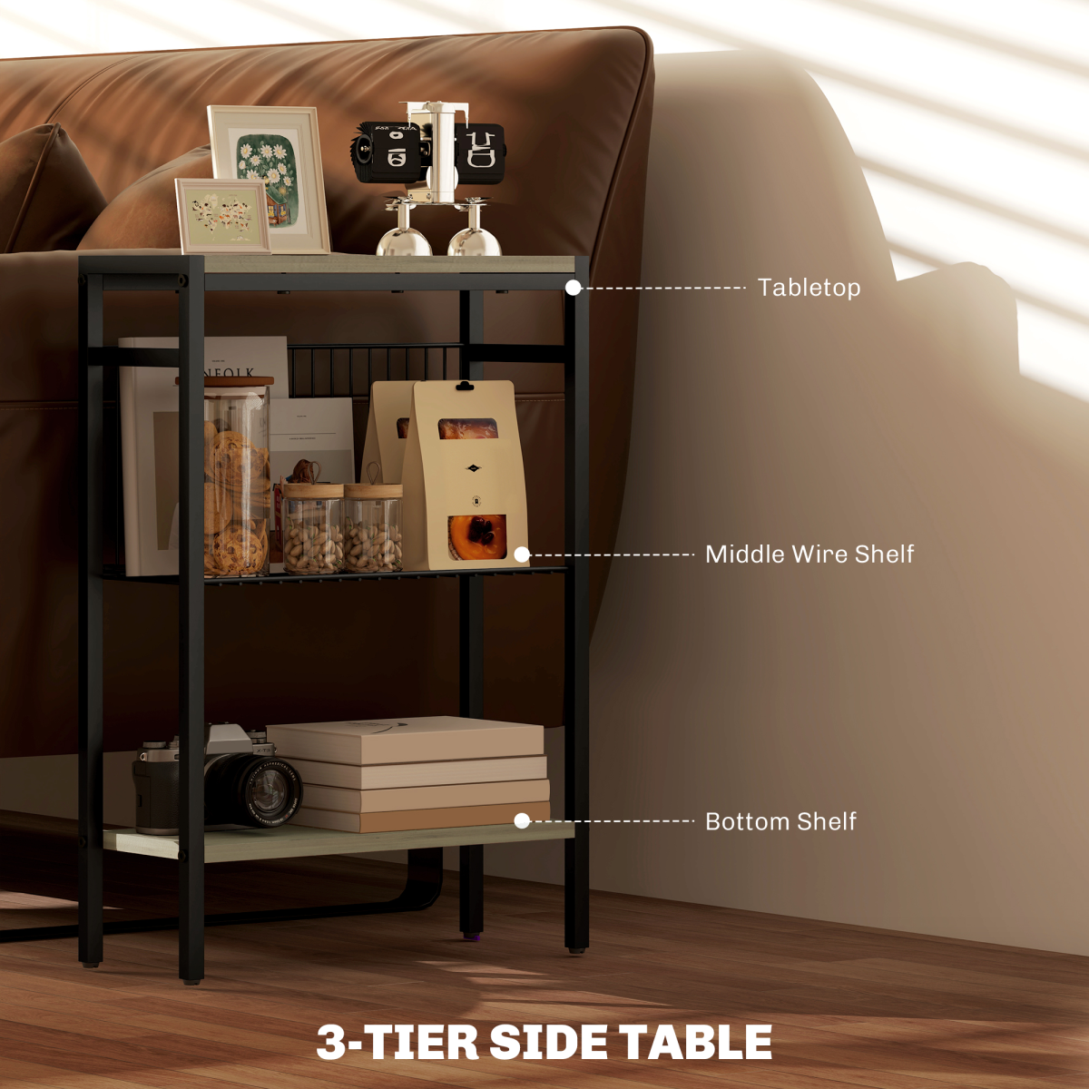 HOMCOM Side Table with Storage, Small Table for Living Room, Bedroom
