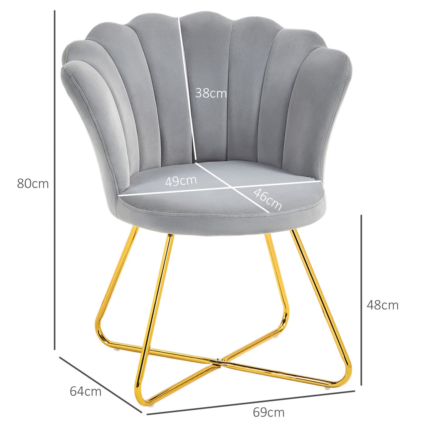 HOMCOM Accent Chair, Velvet Armchair with Lotus Backrest, Steel Legs