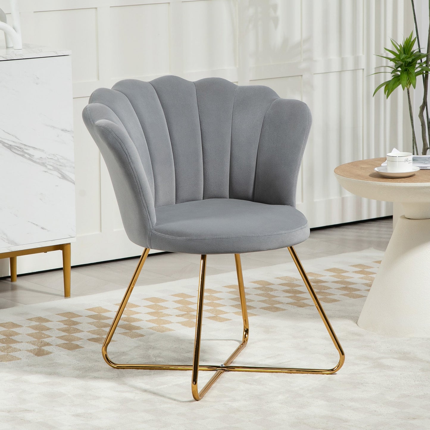 HOMCOM Accent Chair, Velvet Armchair with Lotus Backrest, Steel Legs