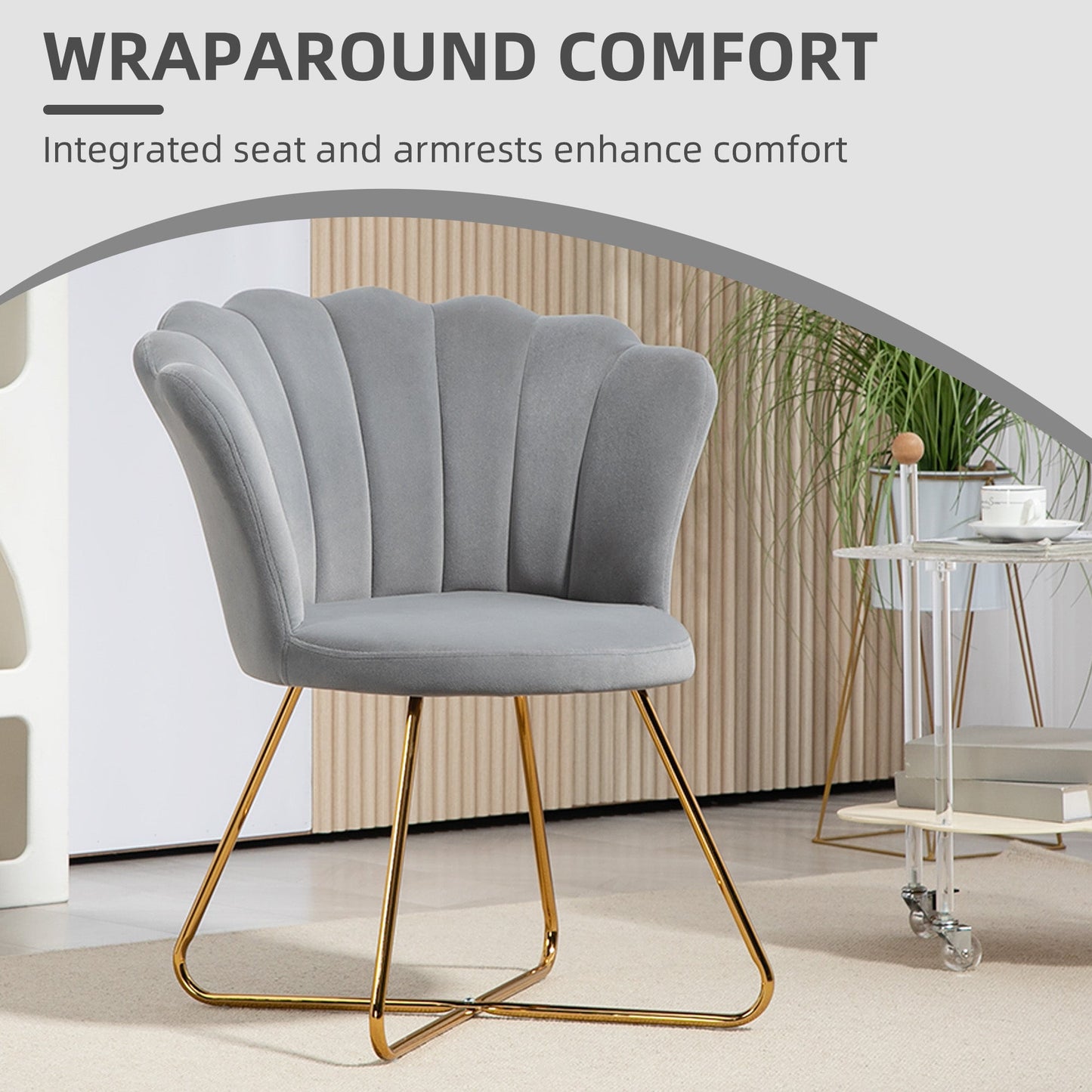 HOMCOM Accent Chair, Velvet Armchair with Lotus Backrest, Steel Legs