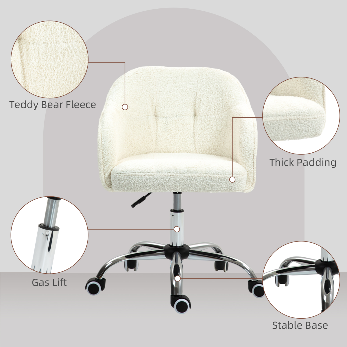 HOMCOM Fluffy Vanity Chair for Desk, with Height Adjustable, Wheels