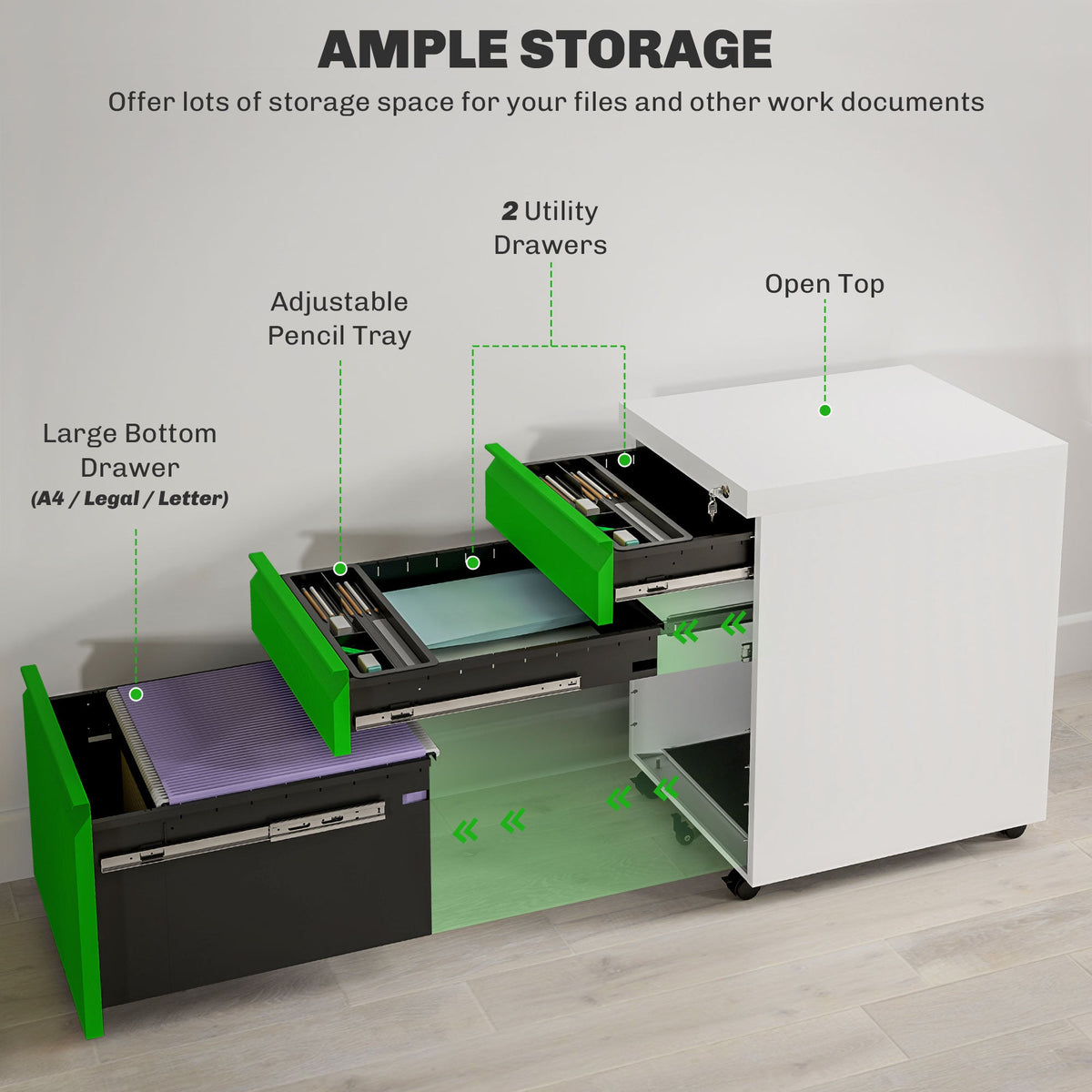 Vinsetto 3 Drawer File Cabinet, Lockable Metal Filling Cabinet
