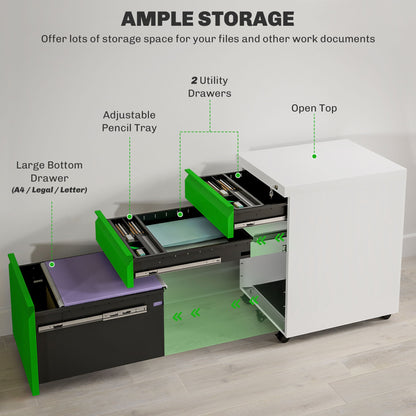 Vinsetto 3 Drawer File Cabinet, Lockable Metal Filling Cabinet