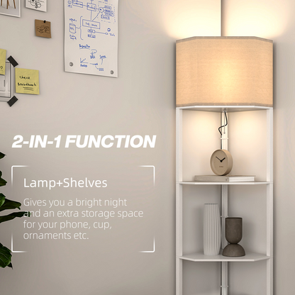 HOMCOM Corner Modern Floor Lamp with Shelves for Living Room, Bedroom