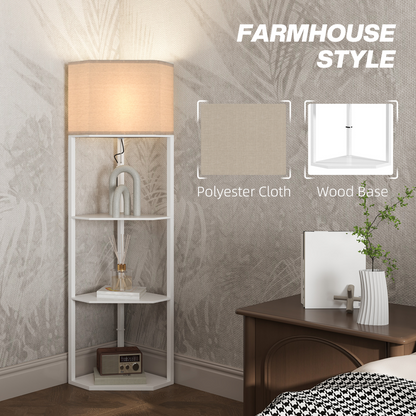 HOMCOM Corner Modern Floor Lamp with Shelves for Living Room, Bedroom