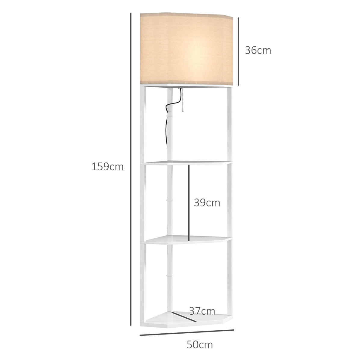 HOMCOM Corner Modern Floor Lamp with Shelves for Living Room, Bedroom