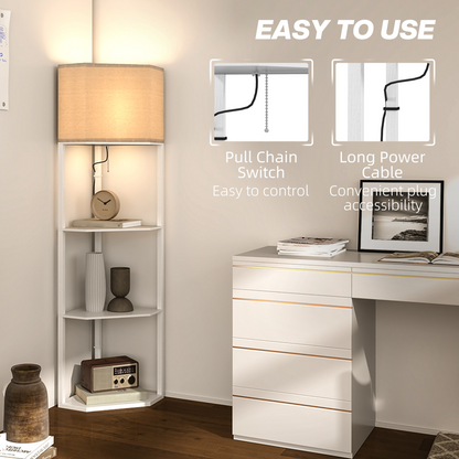 HOMCOM Corner Modern Floor Lamp with Shelves for Living Room, Bedroom