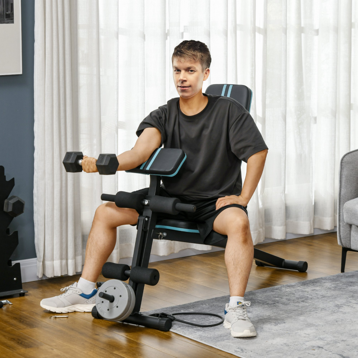 HOMCOM Foldable Dumbbell Bench Weight Training 7 Incline Adjustable