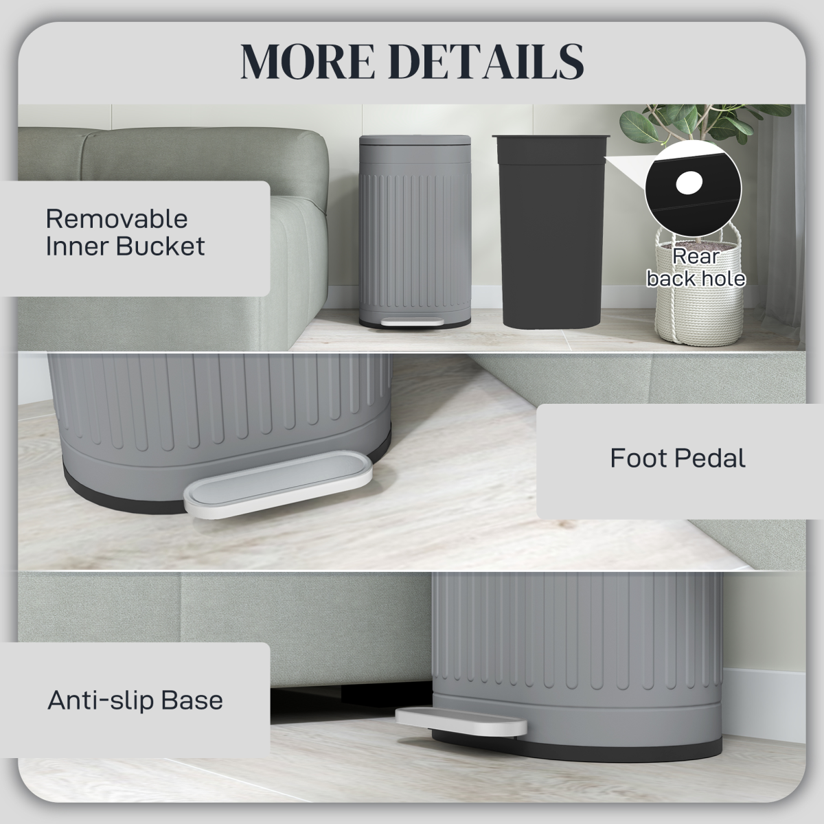 HOMCOM 20L Pedal Bin, Metal Kitchen Bin with Soft-close Lid