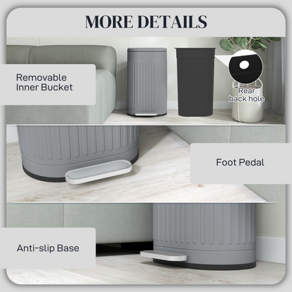 HOMCOM 20L Pedal Bin, Metal Kitchen Bin with Soft-close Lid