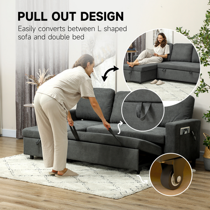 HOMCOM Pull Out Sofa Bed L Shape Corner Sofa w/ Reversible Chaise