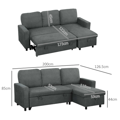 HOMCOM Pull Out Sofa Bed L Shape Corner Sofa w/ Reversible Chaise