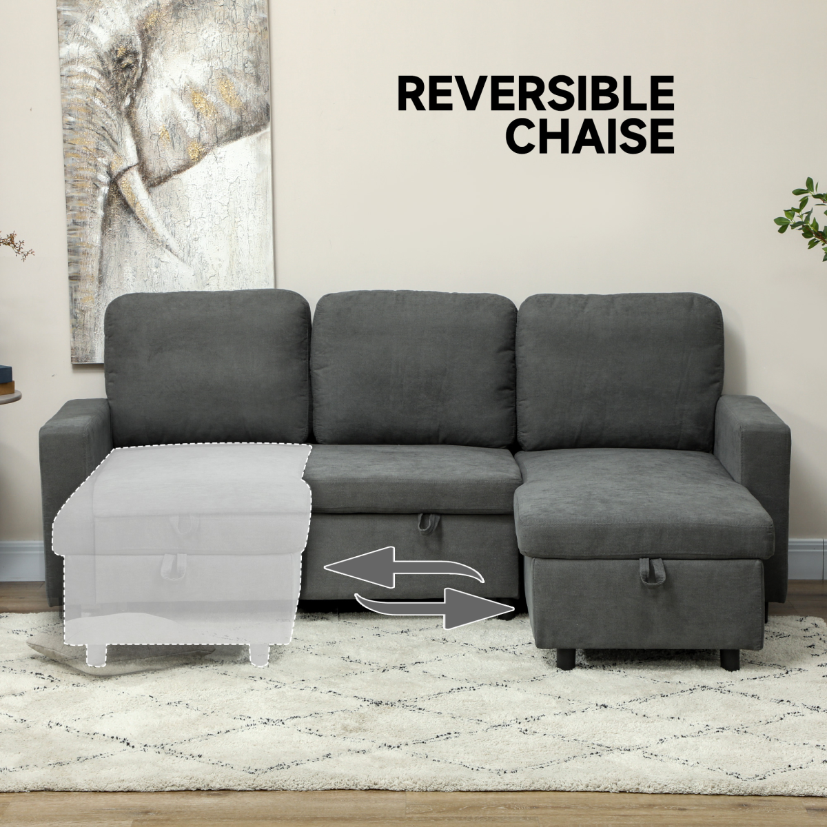 HOMCOM Pull Out Sofa Bed L Shape Corner Sofa w/ Reversible Chaise