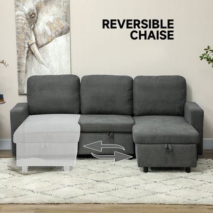 HOMCOM Pull Out Sofa Bed L Shape Corner Sofa w/ Reversible Chaise