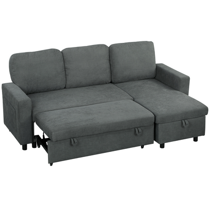 HOMCOM Pull Out Sofa Bed L Shape Corner Sofa w/ Reversible Chaise