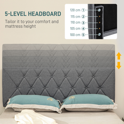 HOMCOM Double Bed Frame with 5-Level Adjustable Linen Headboard