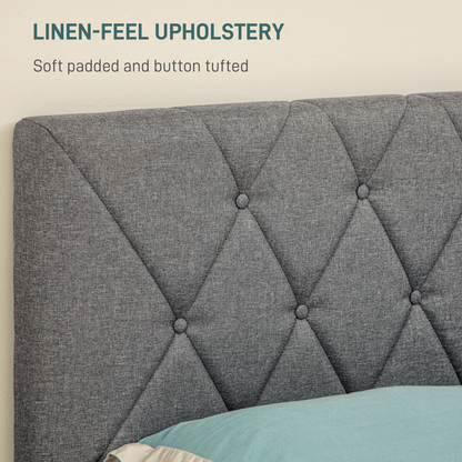 HOMCOM Double Bed Frame with 5-Level Adjustable Linen Headboard