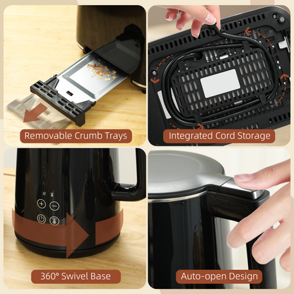 HOMCOM 1.5L 3000W Fast Boil Electric Kettle and 2 Slice Toaster Set