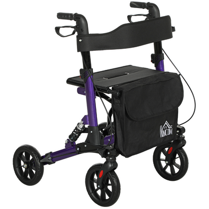 HOMCOM Folding Rollator Walker with Seat, Backrest, Bag, 4 Wheels