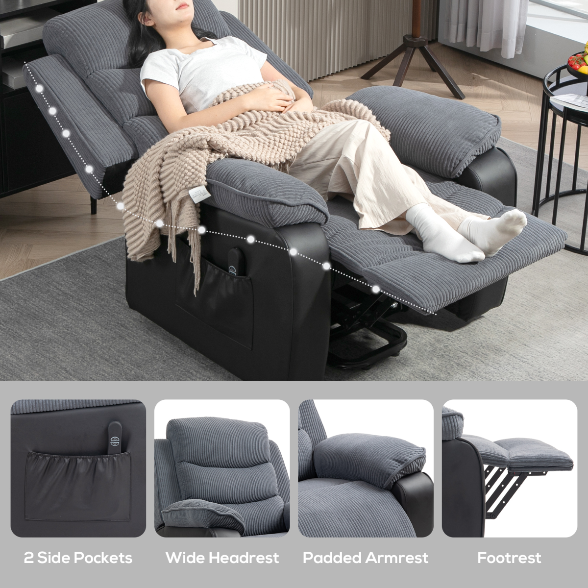 HOMCOM Power Lift Riser and Recliner Chair with Remote Control