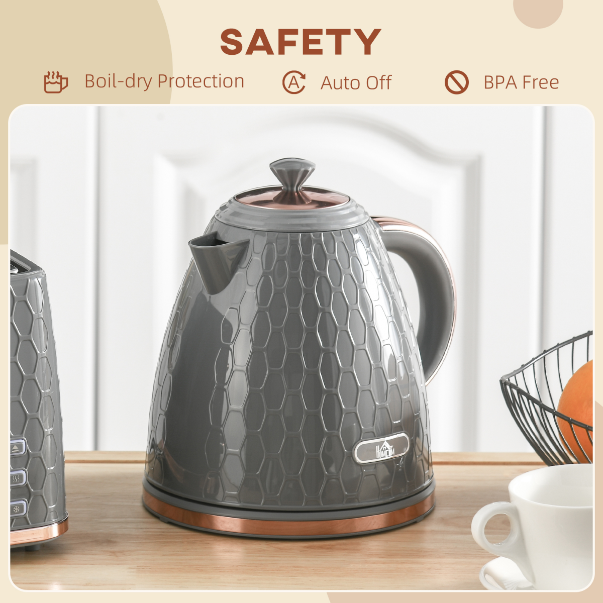 HOMCOM Electric Kettle, Fast Boil, 1.7L, 3kW, Swivel, Auto Shut-off