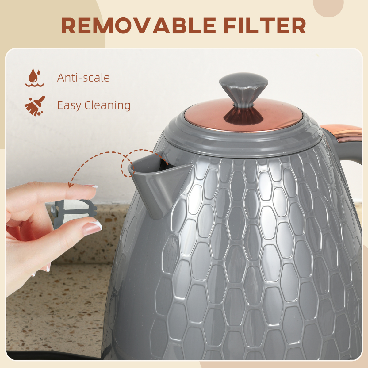 HOMCOM Electric Kettle, Fast Boil, 1.7L, 3kW, Swivel, Auto Shut-off