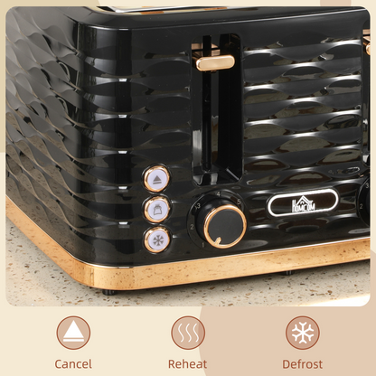 HOMCOM Toaster with 4 Slot, 7 Browning Levels, 1600W, Black Ripple