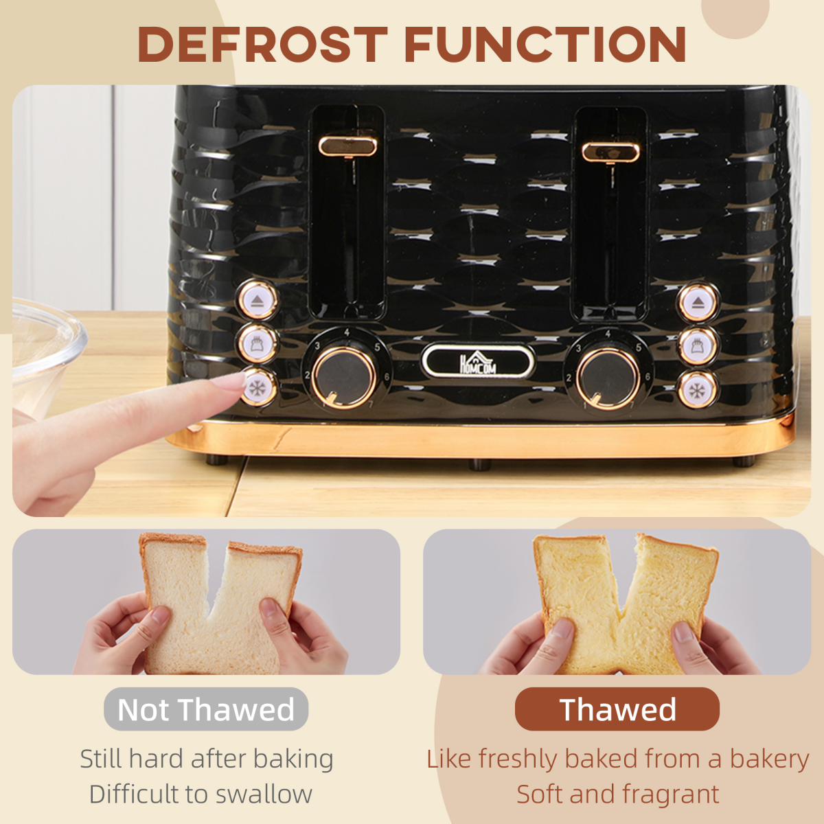 HOMCOM Toaster with 4 Slot, 7 Browning Levels, 1600W, Black Ripple