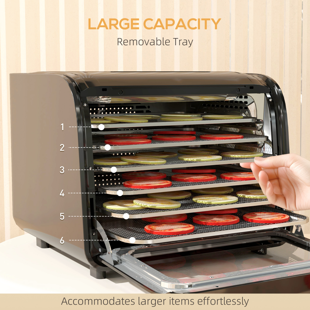 HOMCOM Food Dehydrator with 6 Stainless Steel Tray, for Fruit, Meat