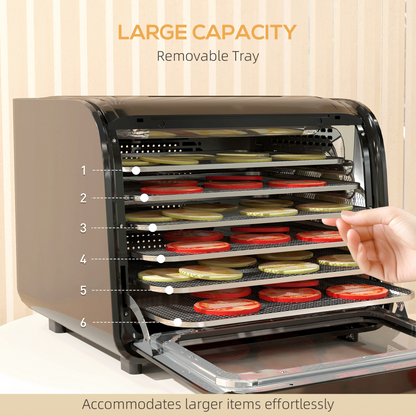 HOMCOM Food Dehydrator with 6 Stainless Steel Tray, for Fruit, Meat