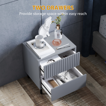 HOMCOM Bedside Table with 2 Drawers and Steel Legs for Bedroom