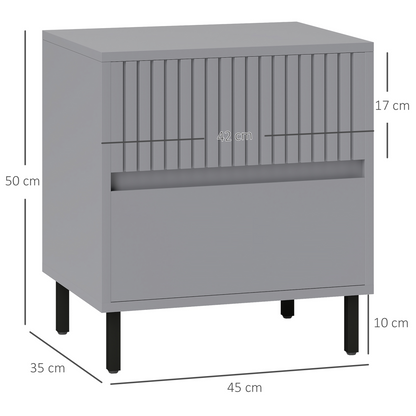 HOMCOM Bedside Table with 2 Drawers and Steel Legs for Bedroom