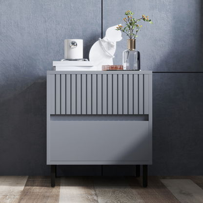 HOMCOM Bedside Table with 2 Drawers and Steel Legs for Bedroom