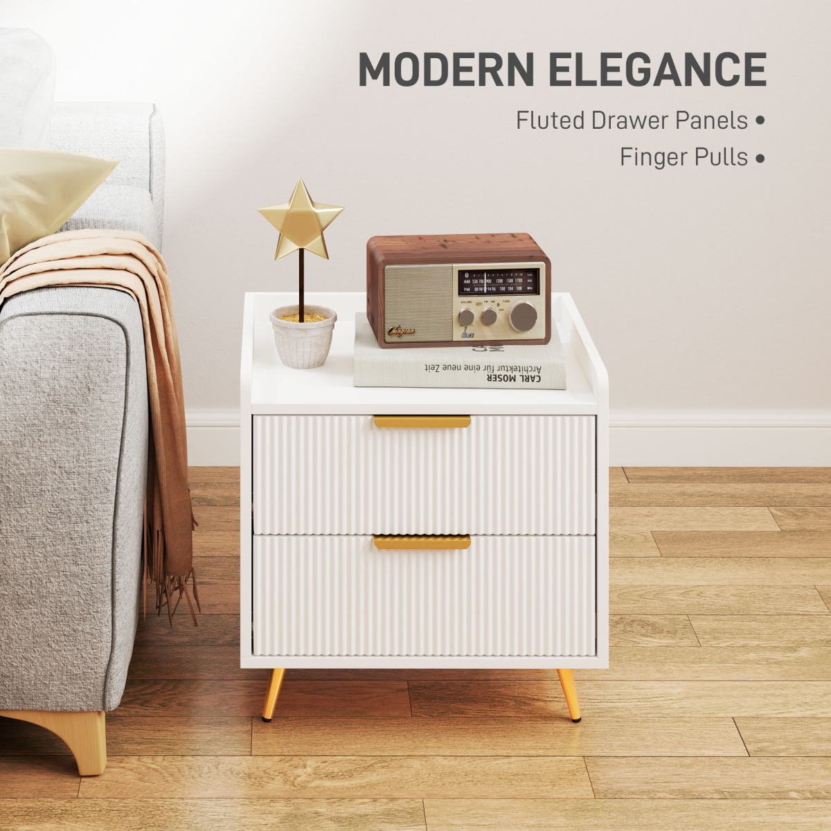 HOMCOM Bedside Table with 2 Drawers for Bedroom, Living Room