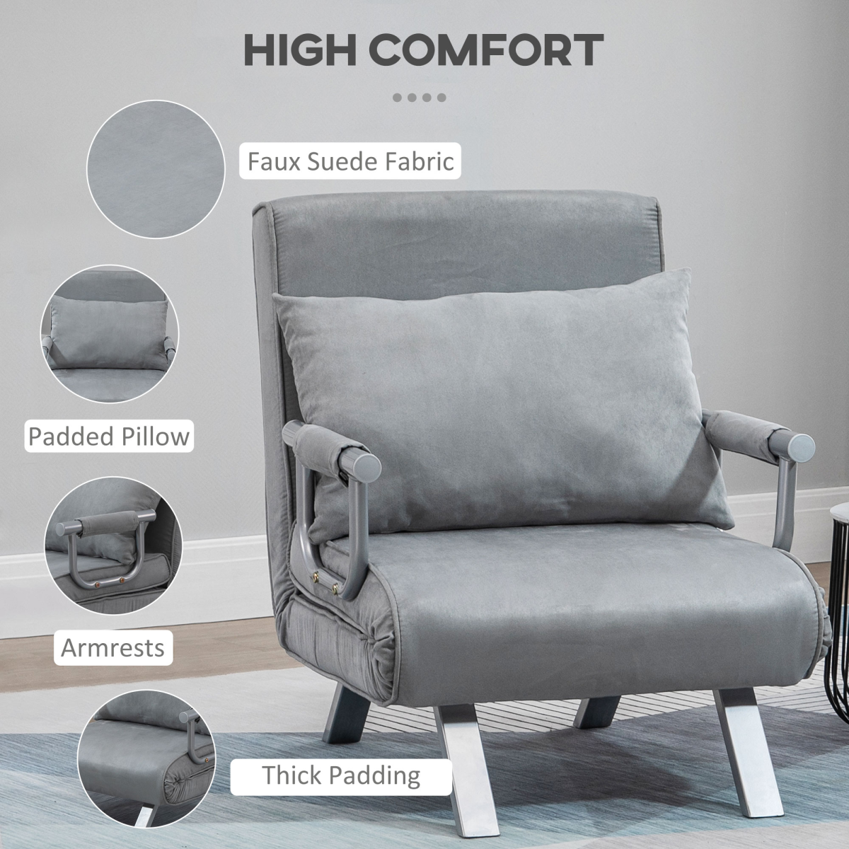 HOMCOM Single Folding 5 Position Convertible Sleeper Chair Bed