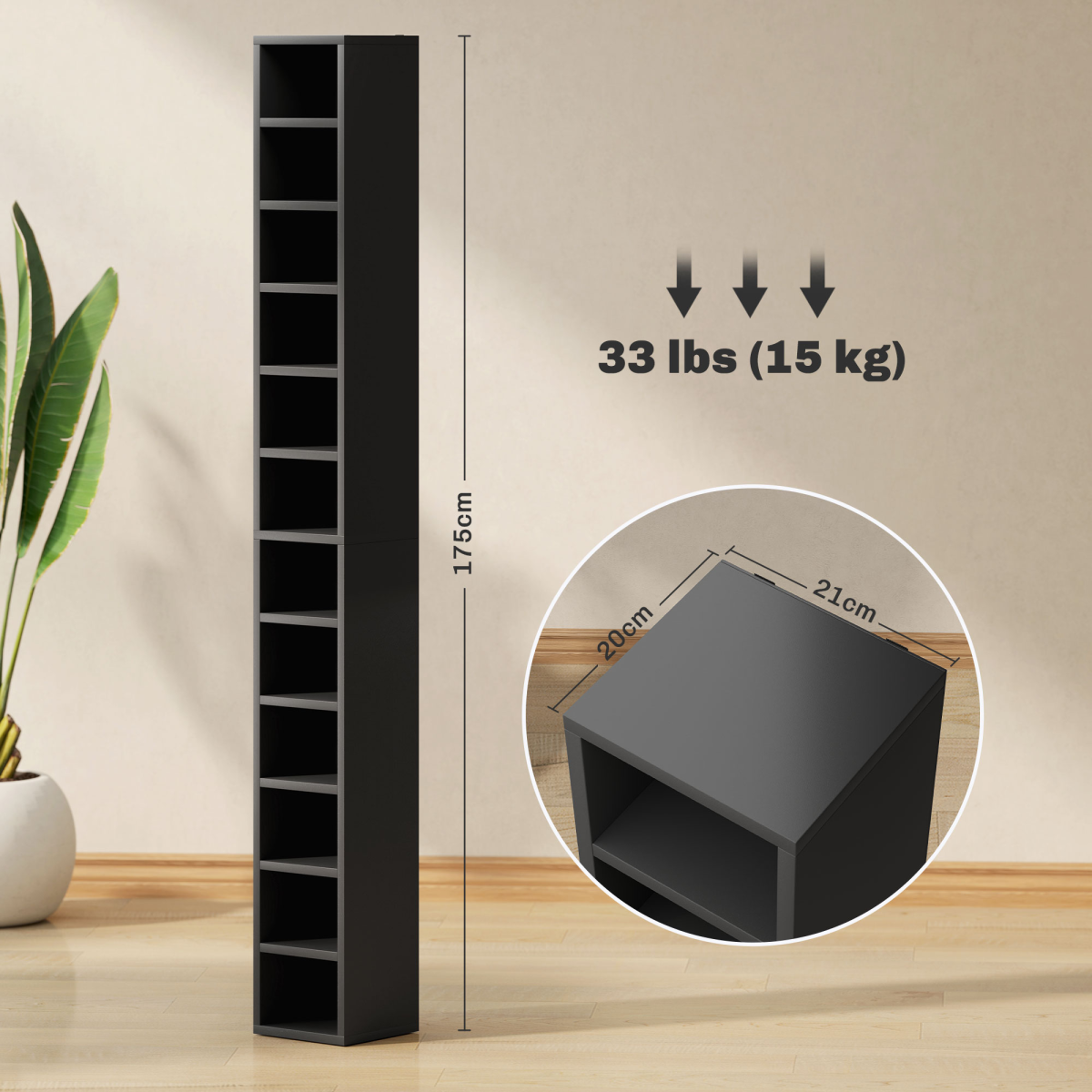 HOMCOM 204 CD Storage Tower Tall Bookcase Bookshelf with 12 Cubes