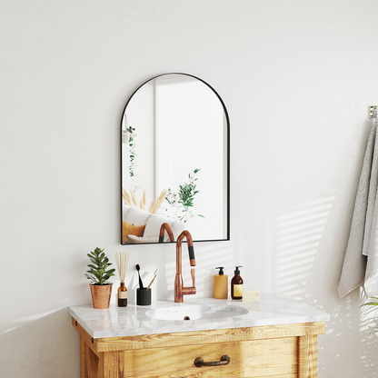 HOMCOM Arch Bathroom Mirror, Modern Wall Mirror with Steel Frame,
