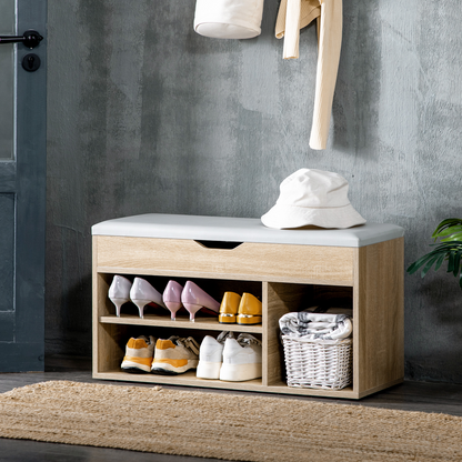 HOMCOM Sit-On Shoe Storage Unit w/ Hidden Compartment Handles