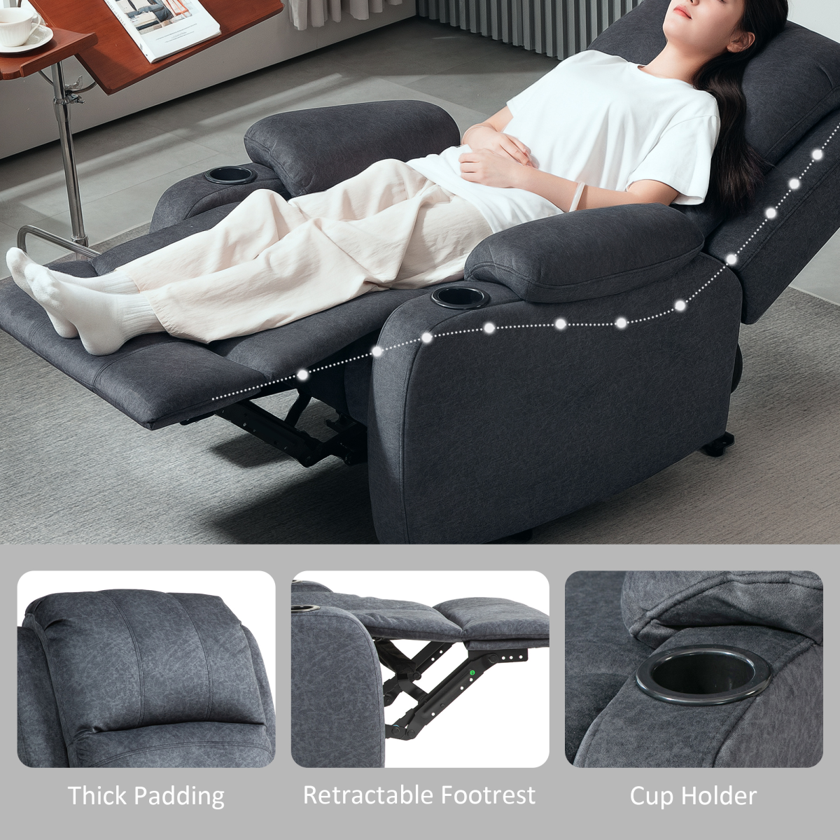 HOMCOM Recliner Armchair for Living Room, Recliner Chair with Cup Holder
