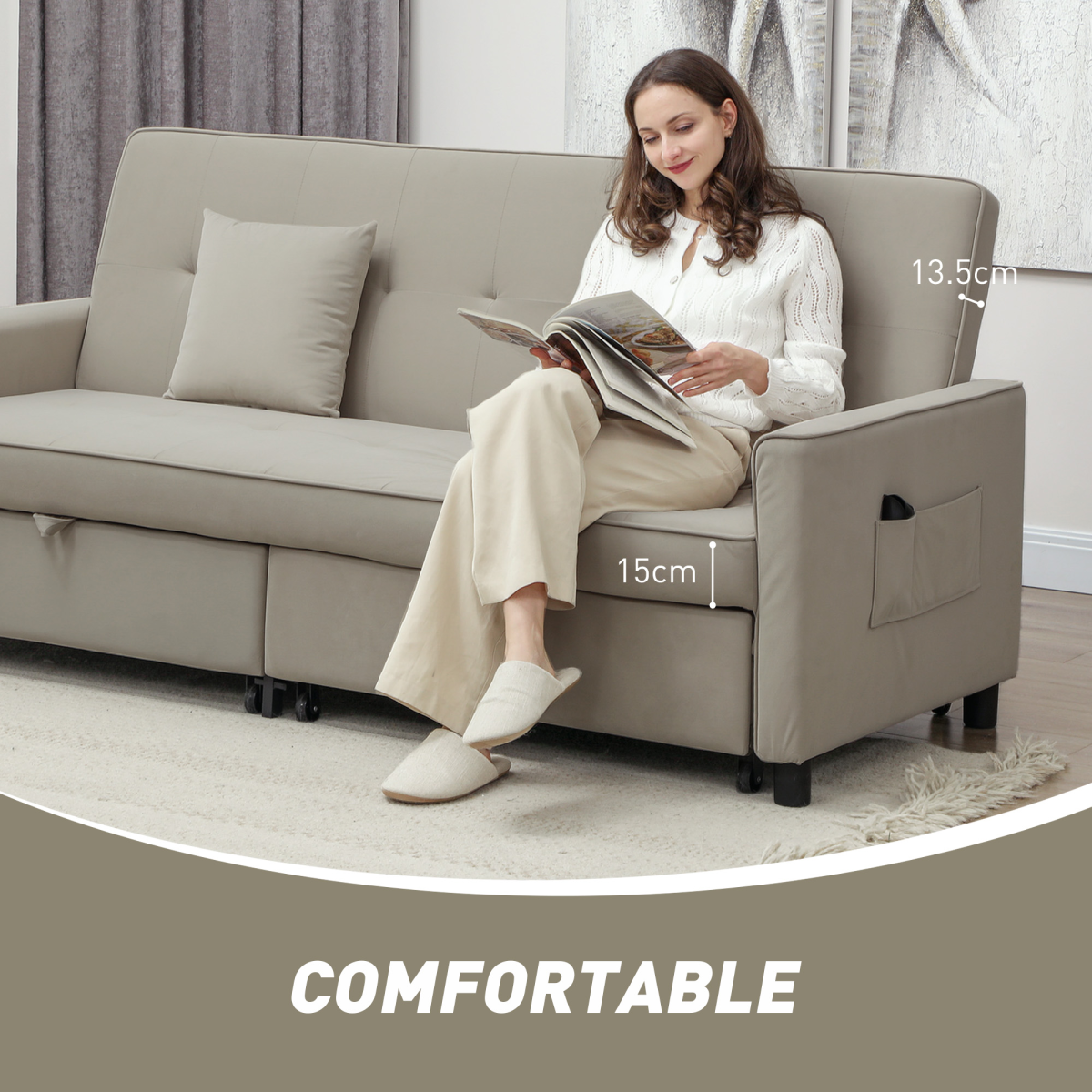 HOMCOM Reversible L-Shaped Sectional Sofa Bed with Cushions