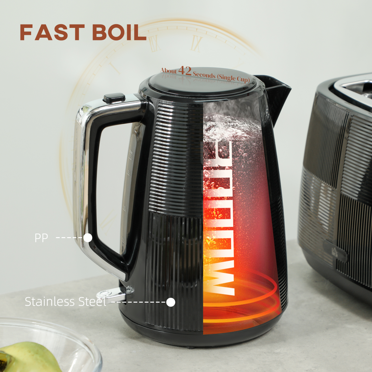 HOMCOM 1.7L Fast Boil Electric Kettle and 2 Slice Water Toaster Set