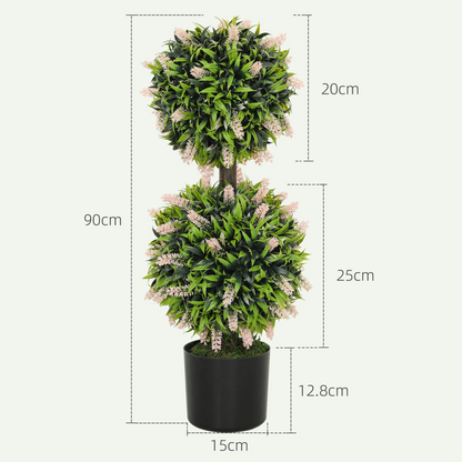 HOMCOM Set of 2 Potted Artificial Plants with Lavender Flowers